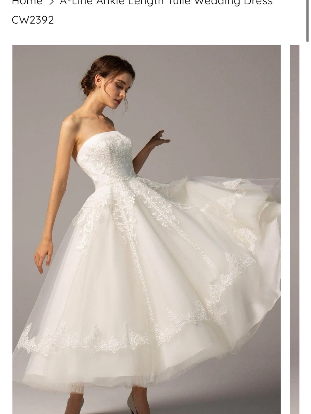 Strapless Tea-Length A-Line Wedding Dress in Ivory